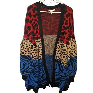 Terra & Sky Women's Open Front Cardigan Animal Print Boho Pockets Oversized Plus